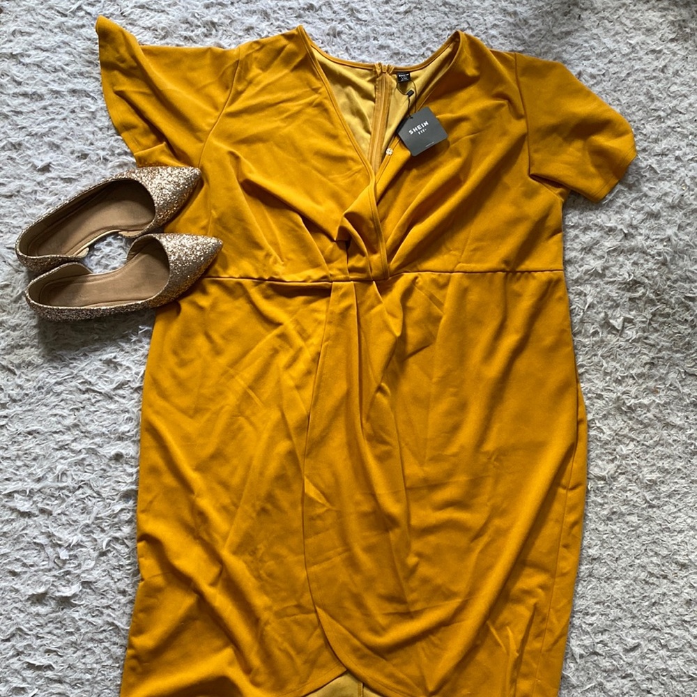 Golden/yellow wrap style dress from SHEIN FIT+